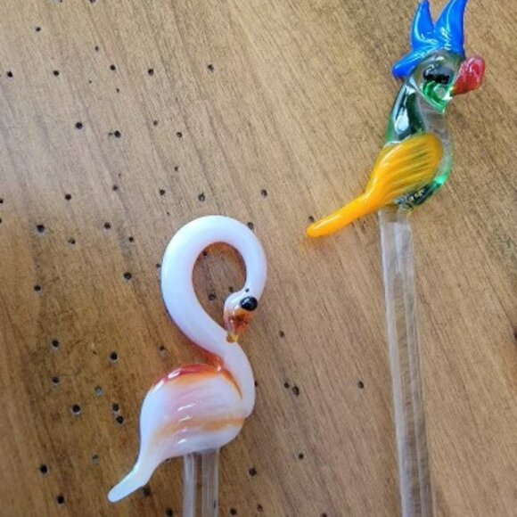 Little Tropical Birds Set of 4 Glass Stir Sticks - Made in Mexico - Picture 3 of 4